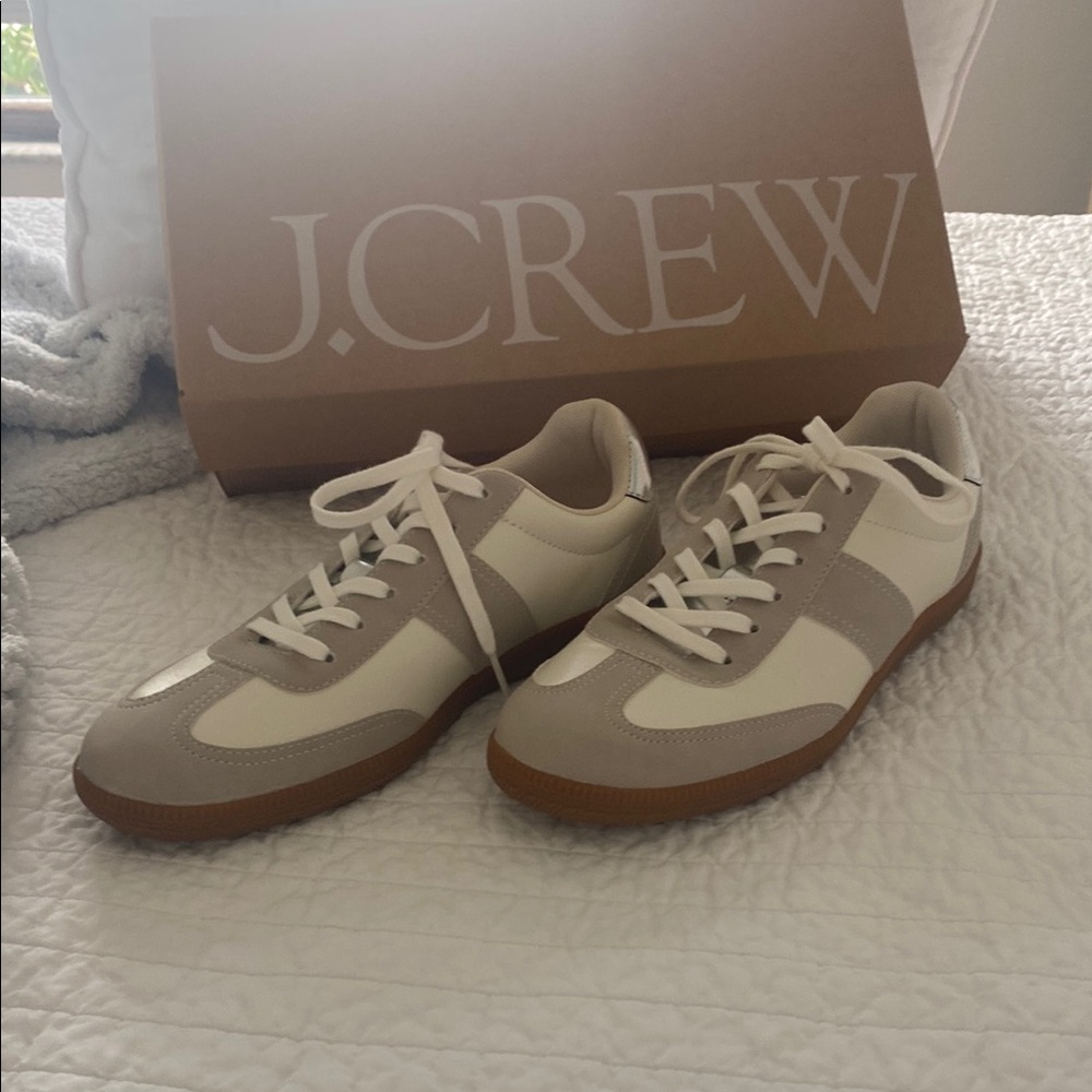 J. Crew Cream and Gray Sneakers Retro-Inspired Casual Design.